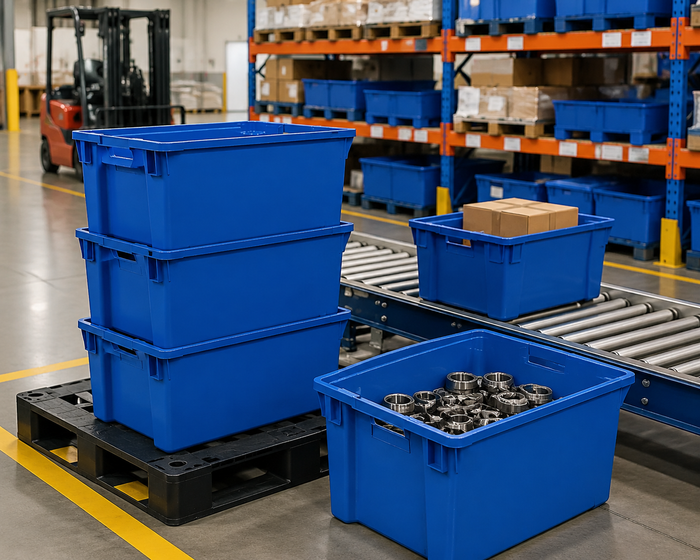 Últimos blogs da empresa sobre Como Caixas Plásticas Empilháveis e Encaixáveis Personalizadas Melhoram a Eficiência em Centros de Distribuição de Armazéns Modernos
