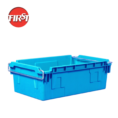 comprar Caixas de plástico duro empilháveis com alças metálicas 720*425*235mm Tamanho externo personalizado Fabricação em linha