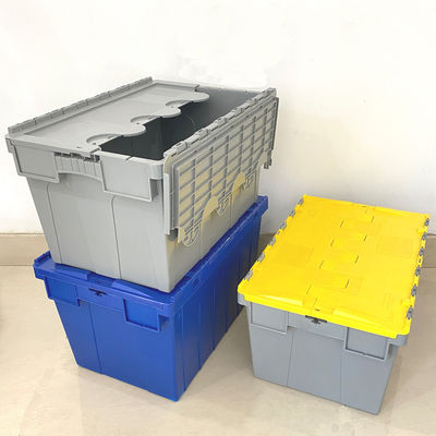 comprar Plastic Crate With Lid Heavy Duty Cheap Plastic Moving Boxes Storage Stackable Attached Lid Container Fabricação em linha