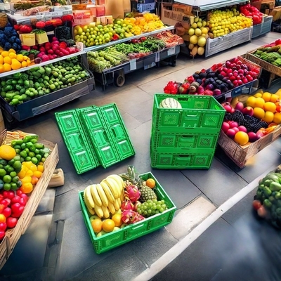 comprar Caixa de armazenamento PP empilhável Caixa dobrável de plástico Cesto de vegetais grande Fabricação em linha