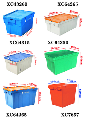 Container de armazenamento com tampa fixada caixa instavel 600*400*315mm Tote pesado com tampa articulada